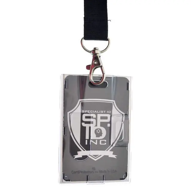 Alt view image 7 of 7 - Bulk 50 Pack - RFID Blocking Rigid Shielded 2-Card Badge Holder - Double Sided I'd Card Protector with Thumb Slide Removal - Horizontal or Vertical Orientation by