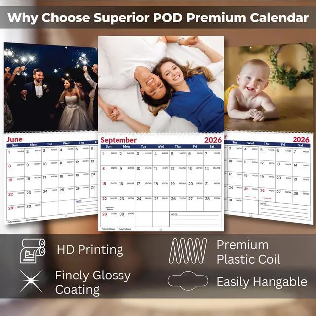 Alt view image 5 of 7 - Custom Photo Wall Calendar July 2026 To June 2027 for Home & Office - Print Your 13 Memories & Make Your Own Personalized Calendar 2026/27 - Customized Gift (Large 11'' x 17'' Made in USA) - 5 Pack