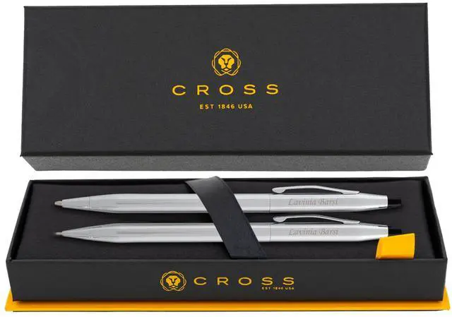 Main image of Cross Classic Century Engraved Ballpoint Pen and Pencil Set, Chrome, Slim Twist Action, Personalized Gift for Graduation, New Job, Retirement, Career Advancement, Cross Gift Box Included