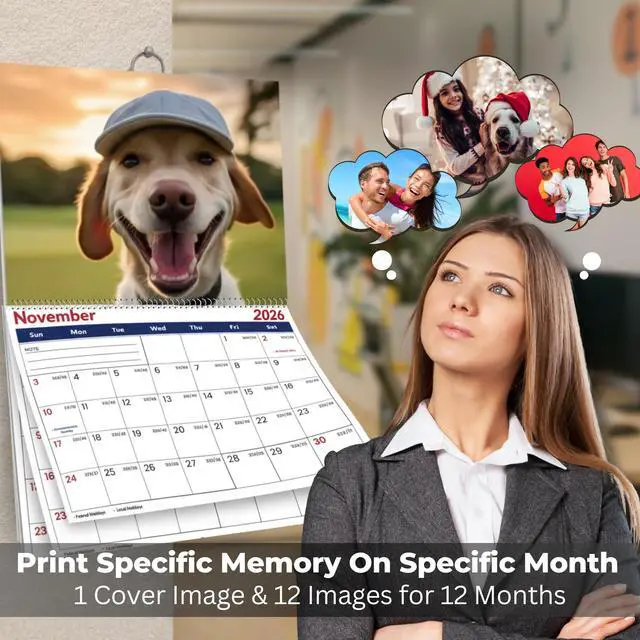 Alt view image 7 of 7 - Custom Photo Wall Calendar July 2026 To June 2027 for Home & Office - Print Your 13 Memories & Make Your Own Personalized Calendar 2026/27 - Customized Gift (Large 11'' x 17'' Made in USA) - 5 Pack