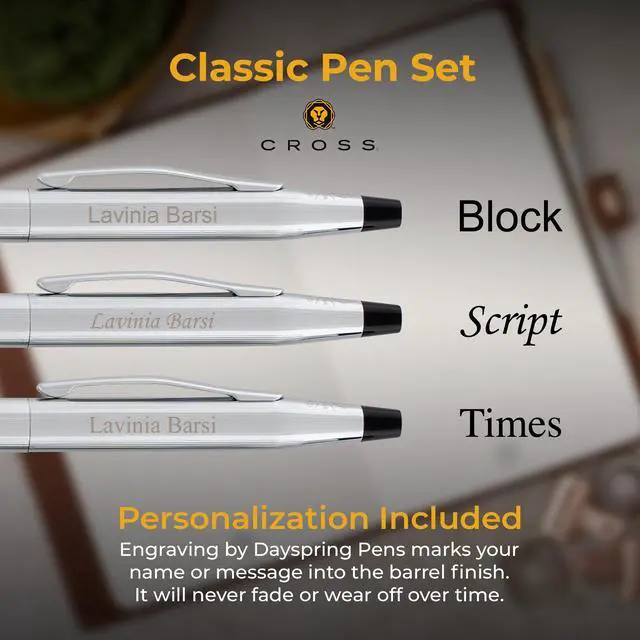 Alt view image 3 of 7 - Cross Classic Century Engraved Ballpoint Pen and Pencil Set, Chrome, Slim Twist Action, Personalized Gift for Graduation, New Job, Retirement, Career Advancement, Cross Gift Box Included