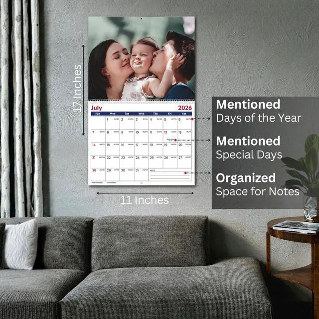 Alt view image 3 of 7 - Custom Photo Wall Calendar July 2026 To June 2027 for Home & Office - Print Your 13 Memories & Make Your Own Personalized Calendar 2026/27 - Customized Gift (Large 11'' x 17'' Made in USA) - 5 Pack