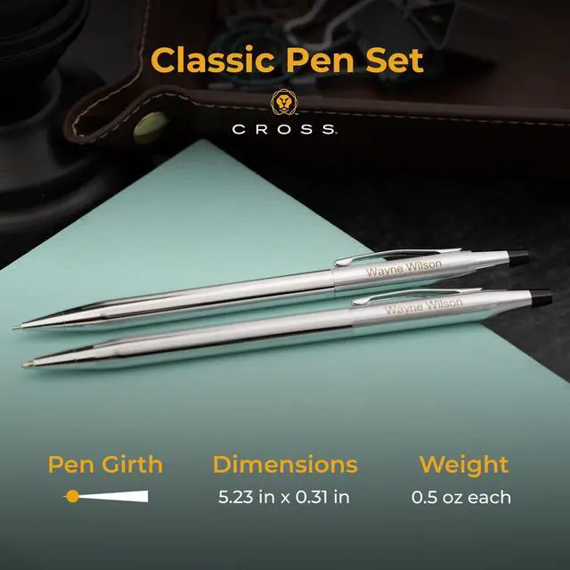 Alt view image 5 of 7 - Cross Classic Century Engraved Ballpoint Pen and Pencil Set, Chrome, Slim Twist Action, Personalized Gift for Graduation, New Job, Retirement, Career Advancement, Cross Gift Box Included