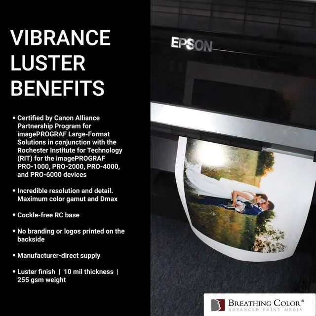 Alt view image 5 of 7 - Vibrance Luster Photo Printer Paper 10 mil 255 gsm Luster Finish Premium Photo Paper Roll on 3in Core 60 inches x 100 feet Works with Most Inkjet Printers Including Professional Makes and Models