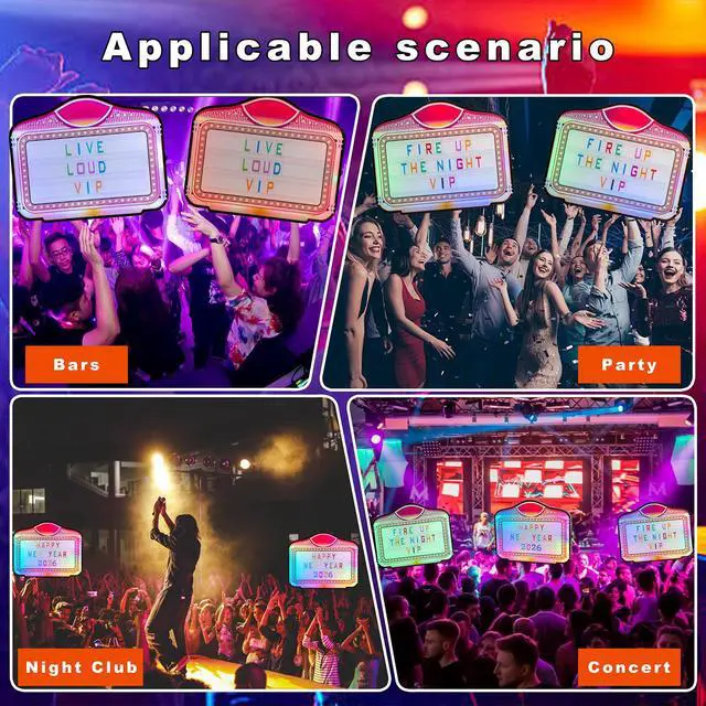 Alt view image 6 of 7 - Bottle Service Sign, Handheld LED Bottle Presenter with Color Letters, RGB Message Light Box, Letter Lock Anti-Drop Design, Acrylic VIP Display for Nightclub Bar Event, Battery Powered, 28 x 24 In