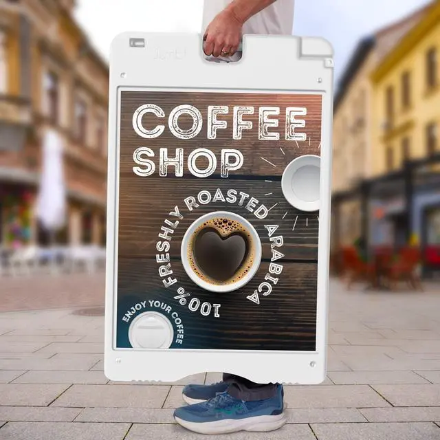 Alt view image 6 of 7 - A-Frame Signboard 22 x 28 Display Surface Large Outdoor Sandwich Board w/Weather Resistant PVC Sign Protector & Sand Fill Holes Dual Signage Stand for Storefront Sidewalk Curb (White)