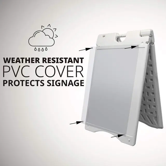 Alt view image 4 of 7 - A-Frame Signboard 22 x 28 Display Surface Large Outdoor Sandwich Board w/Weather Resistant PVC Sign Protector & Sand Fill Holes Dual Signage Stand for Storefront Sidewalk Curb (White)