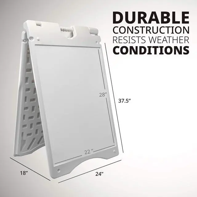 Alt view image 5 of 7 - A-Frame Signboard 22 x 28 Display Surface Large Outdoor Sandwich Board w/Weather Resistant PVC Sign Protector & Sand Fill Holes Dual Signage Stand for Storefront Sidewalk Curb (White)