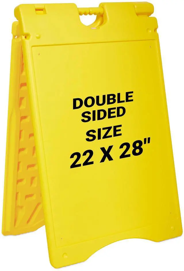 Main image of A-Frame Signboard 22 x 28 Display Surface Large Outdoor Sandwich Board w/Weather Resistant PVC Sign Protector & Sand Fill Holes Dual Signage Stand for Storefront Sidewalk Curb (Yellow)