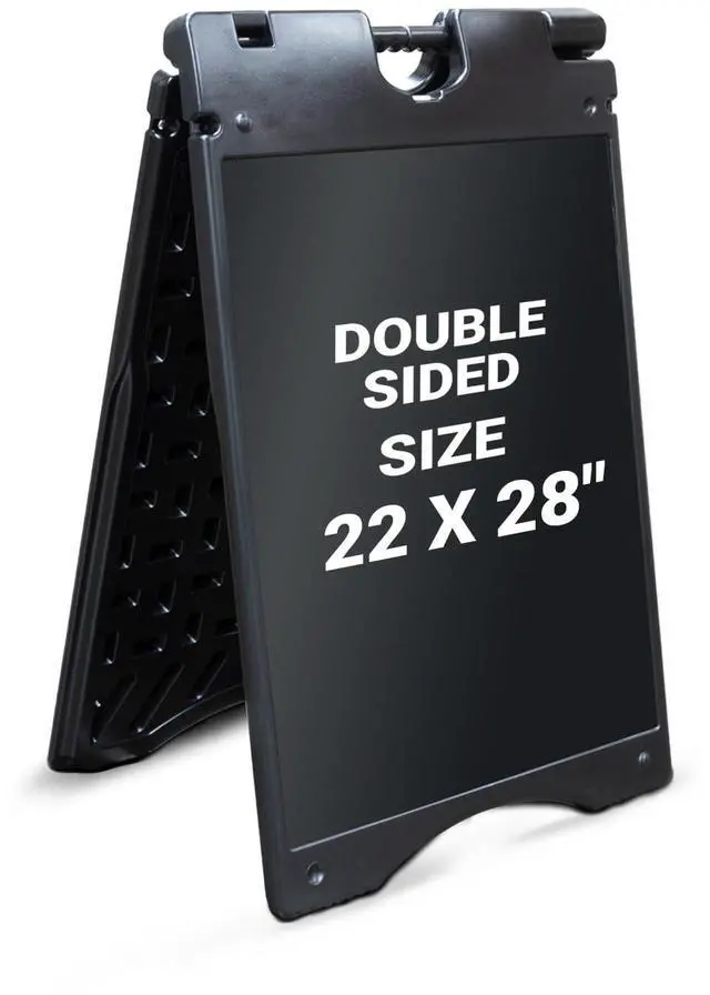 Main image of A-Frame Signboard 22 x 28 Display Surface Large Outdoor Sandwich Board w/Weather Resistant PVC Sign Protector & Sand Fill Holes Dual Signage Stand for Storefront Sidewalk Curb (Black)