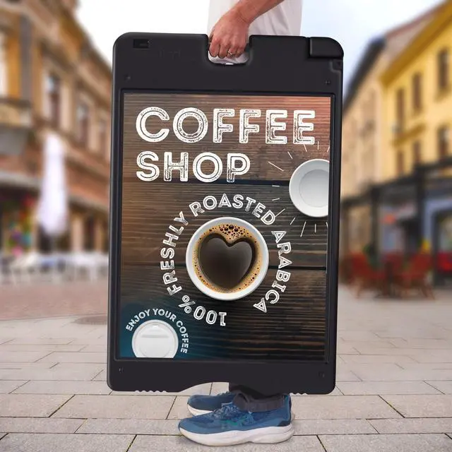 Alt view image 5 of 7 - A-Frame Signboard 22 x 28 Display Surface Large Outdoor Sandwich Board w/Weather Resistant PVC Sign Protector & Sand Fill Holes Dual Signage Stand for Storefront Sidewalk Curb (Black)