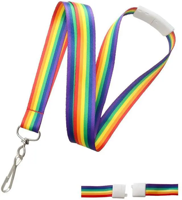 Main image of Bulk 100 Pack - Rainbow Lanyard with Breakaway for Badge Holder and Keys - Cute Neck Strap Keychain with Swivel J Hook for Name Tag, Id Cards and More by