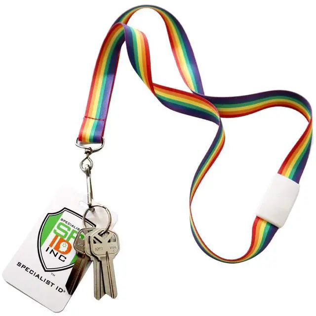 Alt view image 2 of 7 - Bulk 100 Pack - Rainbow Lanyard with Breakaway for Badge Holder and Keys - Cute Neck Strap Keychain with Swivel J Hook for Name Tag, Id Cards and More by