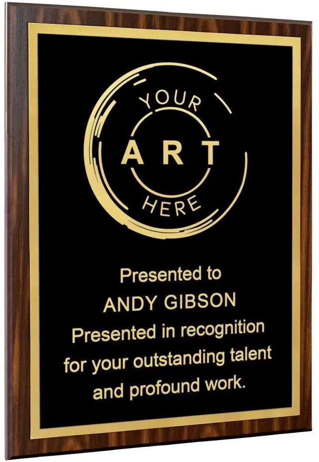 Main image of Custom Laser Engraved Award Plaque, Personalized Recognition Plaque with Black Plate and Gold or Silver Engraving, Multiple Wood Finishes for Employee, Corporate & Achievement Awards | Custom