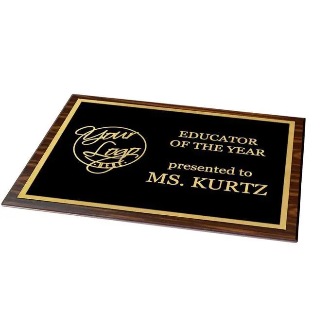 Alt view image 2 of 7 - Custom Laser Engraved Award Plaque, Personalized Recognition Plaque with Black Plate and Gold or Silver Engraving, Multiple Wood Finishes for Employee, Corporate & Achievement Awards | Custom