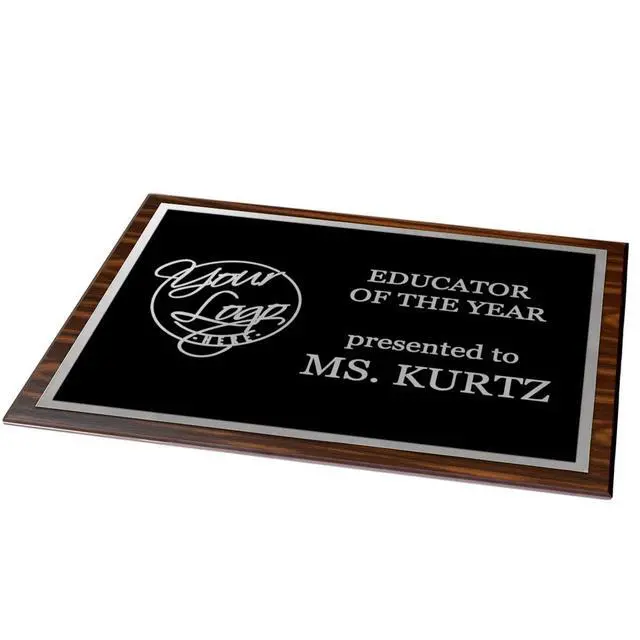 Alt view image 4 of 7 - Custom Laser Engraved Award Plaque, Personalized Recognition Plaque with Black Plate and Gold or Silver Engraving, Multiple Wood Finishes for Employee, Corporate & Achievement Awards | Custom