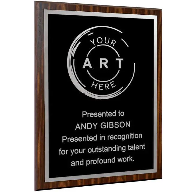 Alt view image 3 of 7 - Custom Laser Engraved Award Plaque, Personalized Recognition Plaque with Black Plate and Gold or Silver Engraving, Multiple Wood Finishes for Employee, Corporate & Achievement Awards | Custom