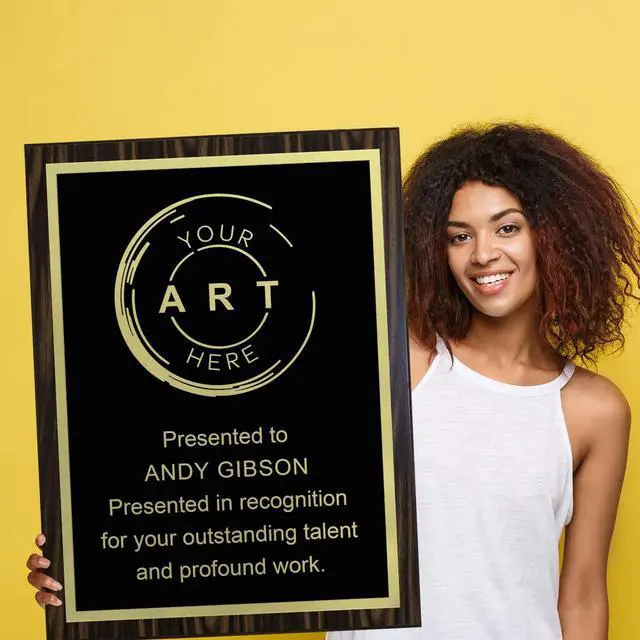 Alt view image 6 of 7 - Custom Laser Engraved Award Plaque, Personalized Recognition Plaque with Black Plate and Gold or Silver Engraving, Multiple Wood Finishes for Employee, Corporate & Achievement Awards | Custom