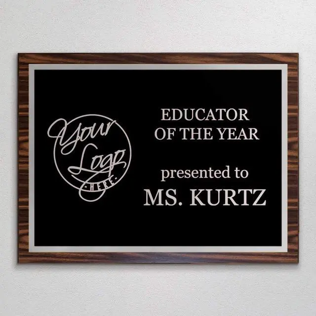 Alt view image 5 of 7 - Custom Laser Engraved Award Plaque, Personalized Recognition Plaque with Black Plate and Gold or Silver Engraving, Multiple Wood Finishes for Employee, Corporate & Achievement Awards | Custom
