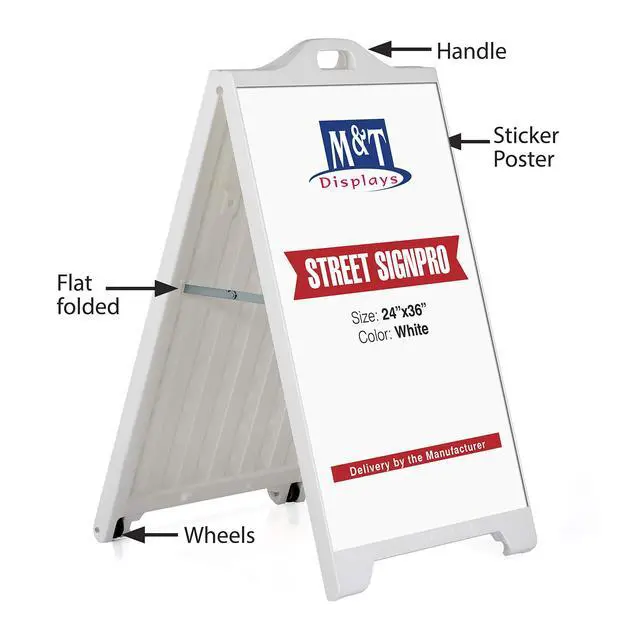 Alt view image 2 of 7 - Street SignPro Board, White 24x36 Inch Weatherproof Sandwich Board A-Frame Sidewalk Curb Sign Holder Folding Portable Double Sided Advertising Display for Restaurant Cafe