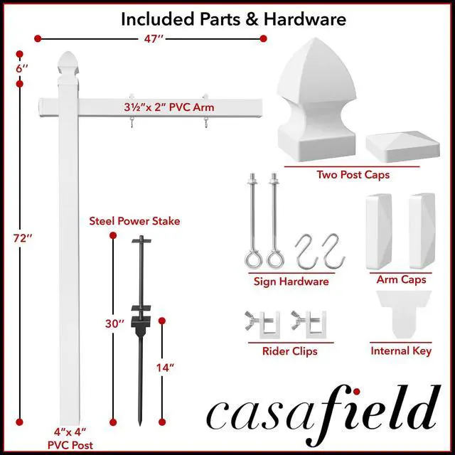 Alt view image 2 of 7 - 72" x 47" Real Estate Sign Post for Open House and Yard Sale Signs with Flat Cap and Gothic Cap Options - Vinyl PVC - White - 2 Pack