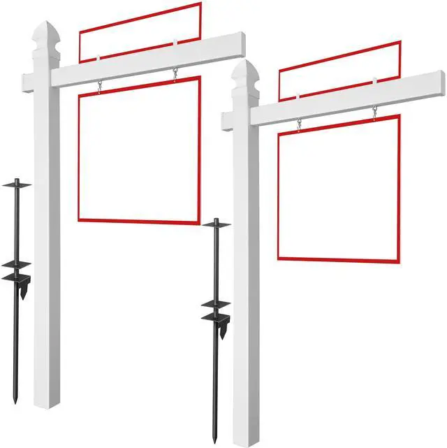Main image of 72" x 47" Real Estate Sign Post for Open House and Yard Sale Signs with Flat Cap and Gothic Cap Options - Vinyl PVC - White - 2 Pack