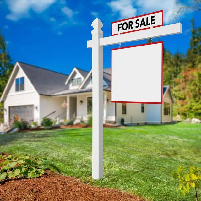 Alt view image 3 of 7 - 72" x 47" Real Estate Sign Post for Open House and Yard Sale Signs with Flat Cap and Gothic Cap Options - Vinyl PVC - White - 2 Pack