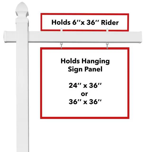 Alt view image 7 of 7 - 72" x 47" Real Estate Sign Post for Open House and Yard Sale Signs with Flat Cap and Gothic Cap Options - Vinyl PVC - White - 2 Pack