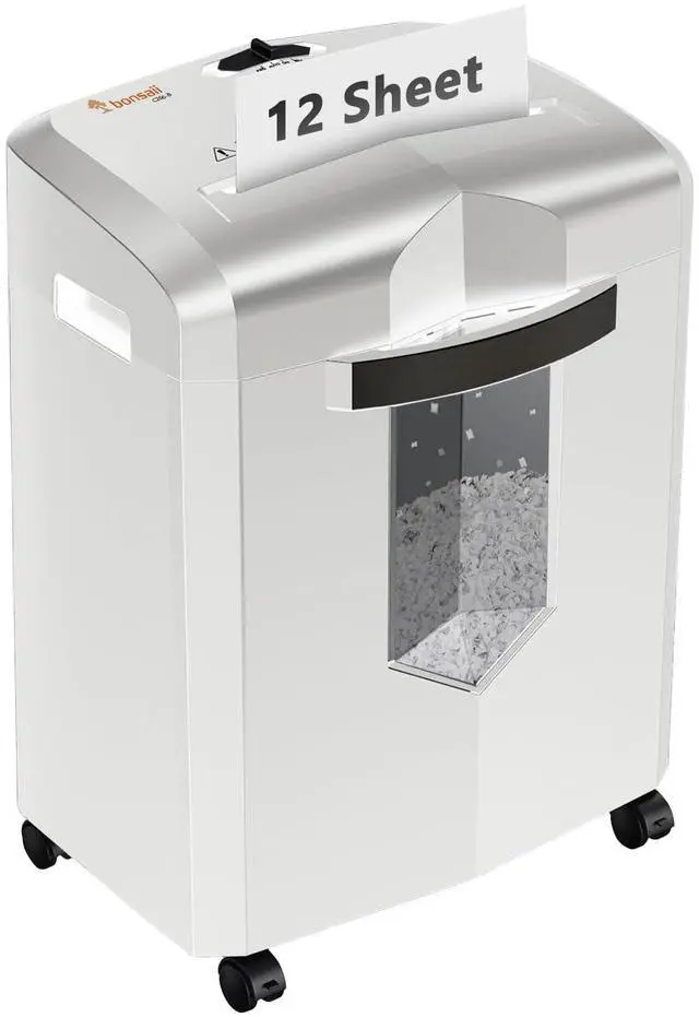 Main image of 12-Sheet P-4 Micro-Cut Shredder, 60-Min Continuous Use, Shreds Paper, Credit Cards & CDs, 4-Gal Transparent Bin, Mobile Casters Black
