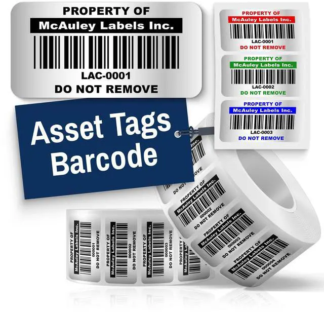Main image of Custom Asset Tags for Equipment - Numbered, Permanent - Heavy Duty Metalized Polyester, Stronger Adhesive - Barcode Label - 1.5x0.75 Inches