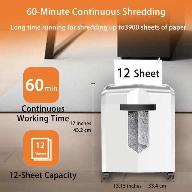 Alt view image 6 of 6 - 12-Sheet P-4 Micro-Cut Shredder, 60-Min Continuous Use, Shreds Paper, Credit Cards & CDs, 4-Gal Transparent Bin, Mobile Casters Black