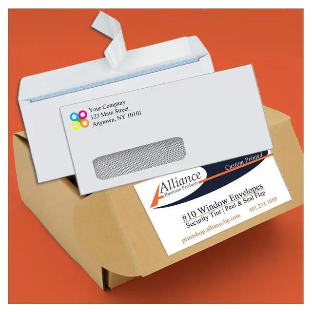 Alt view image 5 of 7 - 2500#10 Commercial Custom Printed Envelopes, White, Single Left Window, Self Seal, Security Tinted, Text and Logo Customization, Size 4-1/8 x 9-1/2 Inches, 24 LB