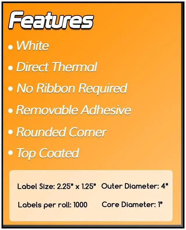 Alt view image 3 of 4 - 2.25" x 1.25" Removable Direct Thermal Labels | Compatible with Rollo & Zebra Desktop Printers, 1" Core, Perforated, Water & Oil Resistant, 25 Roll, 25000 Labels