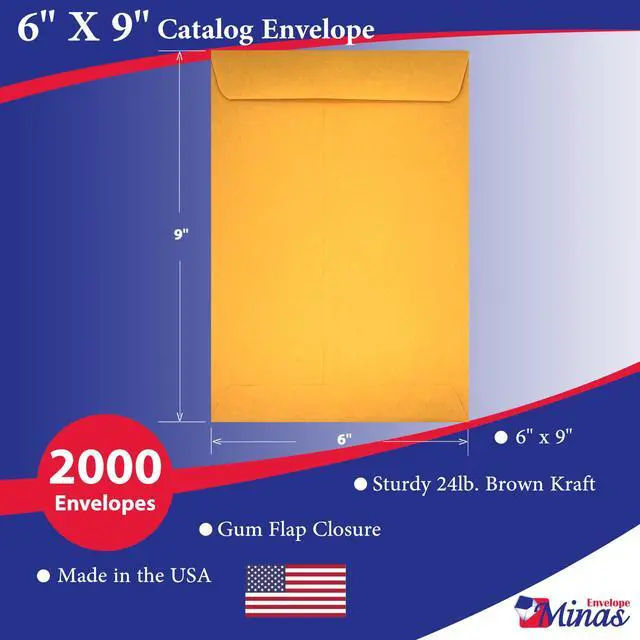 Alt view image 2 of 5 - 2000 - 6x9 Catalog Envelopes, Open End with Gummed Seal, 24lb Kraft Paper, for Catalogs, Presentations and Newsletters, 2000 Count