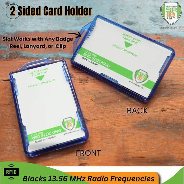 Alt view image 5 of 7 - Bulk 20 Pack - RFID Blocking Badge Holder - Secure 2 Card Holder for Government, HSPD-12, CAC, TWIC, PIV, Smart Cards - Durable Hard Plastic, Dual Sided, RFID Badge Protection (Blue)