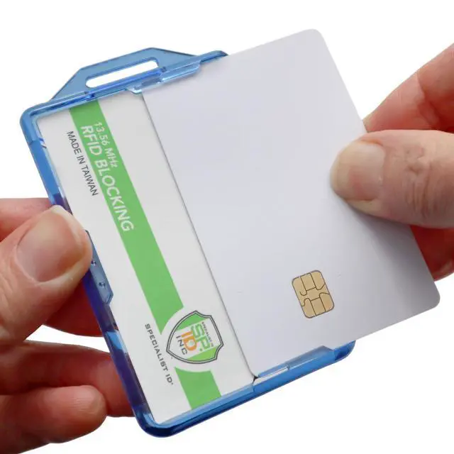 Alt view image 7 of 7 - Bulk 20 Pack - RFID Blocking Badge Holder - Secure 2 Card Holder for Government, HSPD-12, CAC, TWIC, PIV, Smart Cards - Durable Hard Plastic, Dual Sided, RFID Badge Protection (Blue)