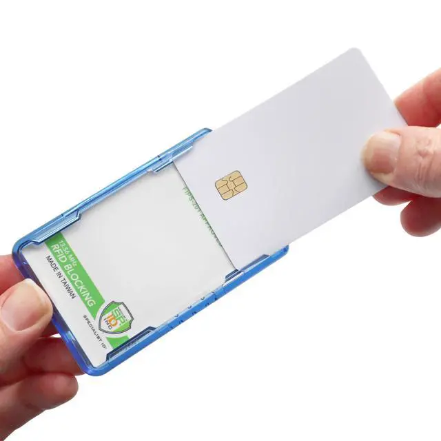 Alt view image 6 of 7 - Bulk 20 Pack - RFID Blocking Badge Holder - Secure 2 Card Holder for Government, HSPD-12, CAC, TWIC, PIV, Smart Cards - Durable Hard Plastic, Dual Sided, RFID Badge Protection (Blue)