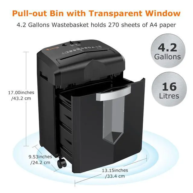 Alt view image 4 of 7 - 12 Sheet Micro Cut Paper Shredder | 60-Minute Continuous Run Time | Home Office Heavy Duty Shredder for CD, Credit Card, Mails, Staple, Clip, Jam-Proof System | 4.2 Gal Pullout Bin