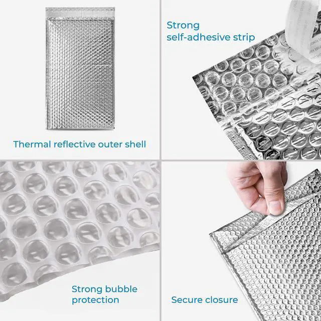 Alt view image 3 of 7 - Thermal Insulated Bubble Mailers 8x6 inch - 200 pack, Self-Seal Thermal Reflective Insulated padded envelopes for cold shipping. Lightweight. Keep cool shield - Made in USA