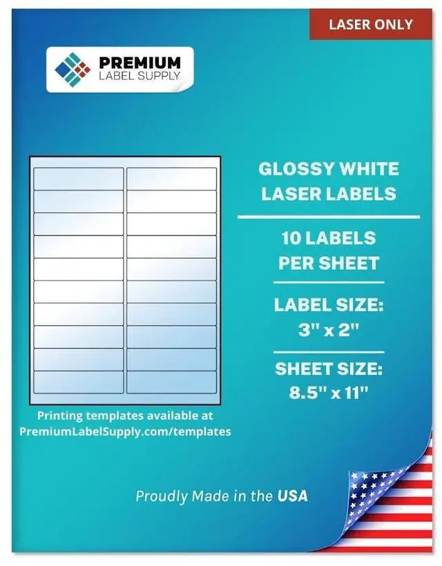 Main image of Glossy White Address Sticker Labels 4" x 1" (20 per Sheet) (Glossy White for Laser Only, 10,000 Labels)