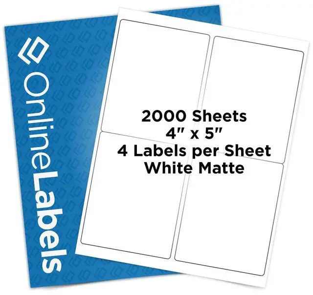Main image of 4 x 5 Rectangle Mailing Labels - Permanent, White Matte - Shipping, Wine, Product - Pack of 8,000-2,000 Sheets - Inkjet/Laser Printers