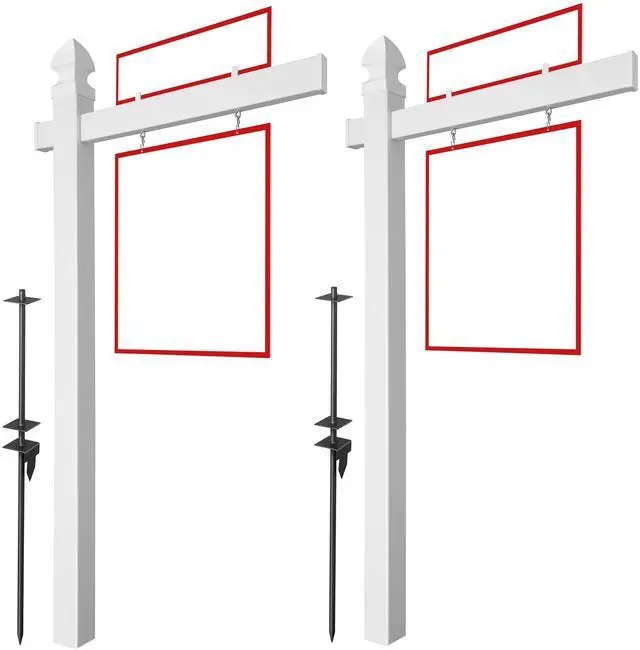 Main image of 72" x 36" Real Estate Sign Post for Open House and Yard Sale Signs with Flat Cap and Gothic Cap Options - Vinyl PVC - White - 2 Pack