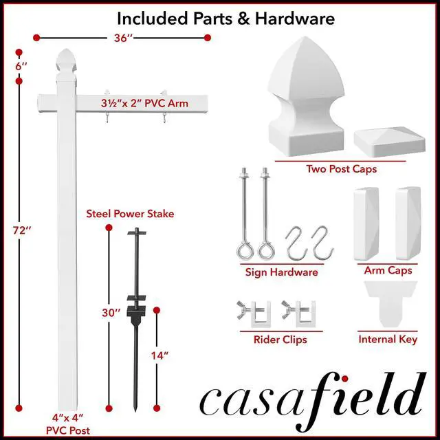 Alt view image 2 of 7 - 72" x 36" Real Estate Sign Post for Open House and Yard Sale Signs with Flat Cap and Gothic Cap Options - Vinyl PVC - White - 2 Pack