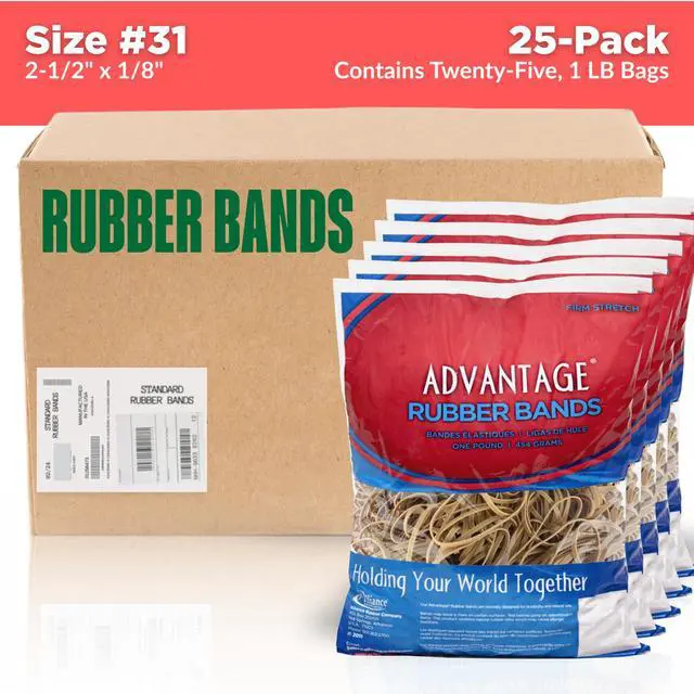 Alt view image 2 of 5 - Advantage Rubber Bands, Size #31 (2-1/2" x 1/8"), 25 lb. Case (Contains 25-1 lb. Bags), Natural Crepe (26314CS)