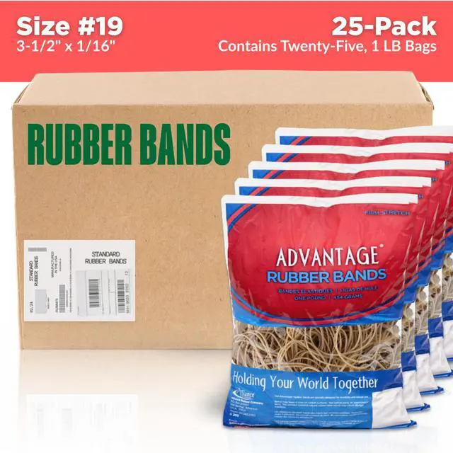 Alt view image 2 of 5 - Advantage Rubber Bands, Size #19 (3-1/2" x 1/16"), 25 lb. Case (Contains 25-1 lb. Bags), Natural Crepe (26194CS)