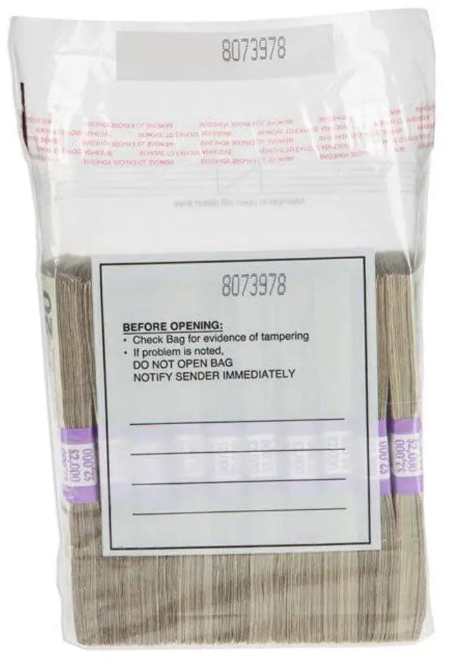 Main image of Currency Strap Bags 8.5 by 8 Inches Case of 1000 Ten Strap Bags Tamper Evident Sequential Numbering Tear Off Receipt Write On Surface