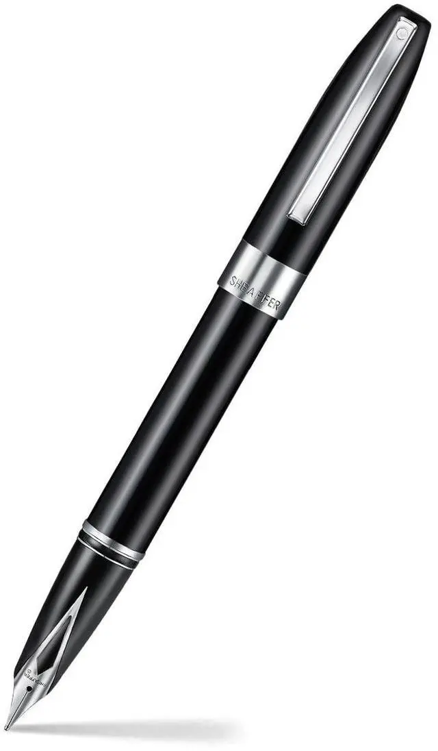 Main image of Legacy 9064 Fountain Pen, Fine Stainless Steel Inlaid Nib, Black Lacquer Finish with Chrome-Plated Trim, Includes Leather Pouch & Premium Gift Box