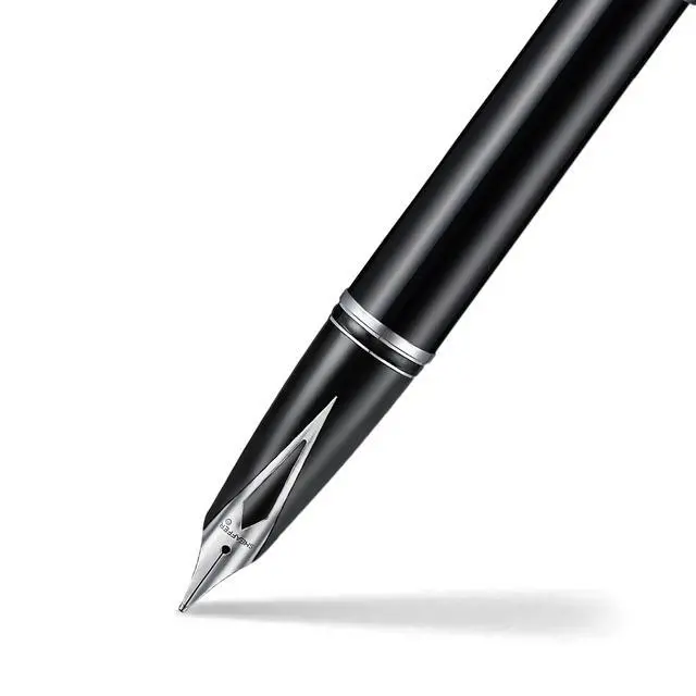 Alt view image 2 of 7 - Legacy 9064 Fountain Pen, Fine Stainless Steel Inlaid Nib, Black Lacquer Finish with Chrome-Plated Trim, Includes Leather Pouch & Premium Gift Box
