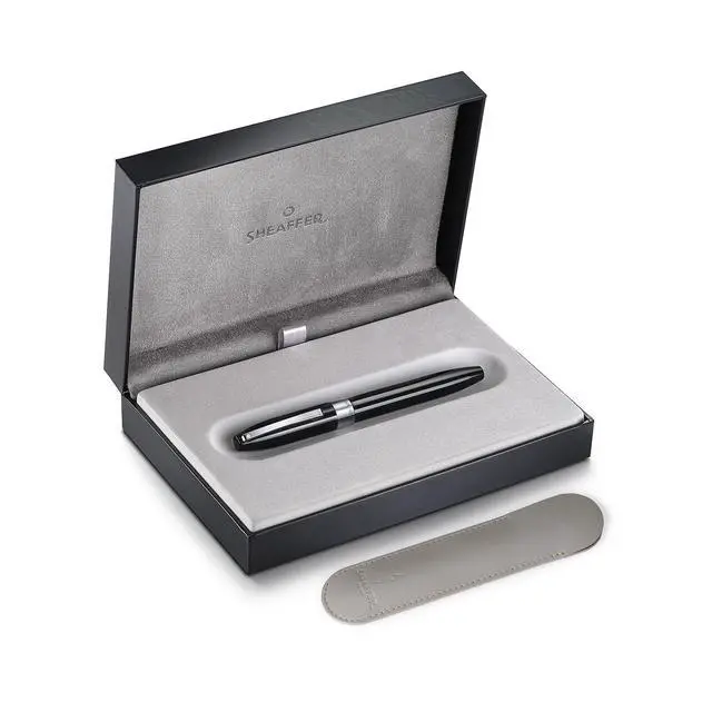 Alt view image 3 of 7 - Legacy 9064 Fountain Pen, Fine Stainless Steel Inlaid Nib, Black Lacquer Finish with Chrome-Plated Trim, Includes Leather Pouch & Premium Gift Box