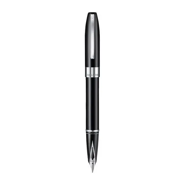 Alt view image 6 of 7 - Legacy 9064 Fountain Pen, Fine Stainless Steel Inlaid Nib, Black Lacquer Finish with Chrome-Plated Trim, Includes Leather Pouch & Premium Gift Box
